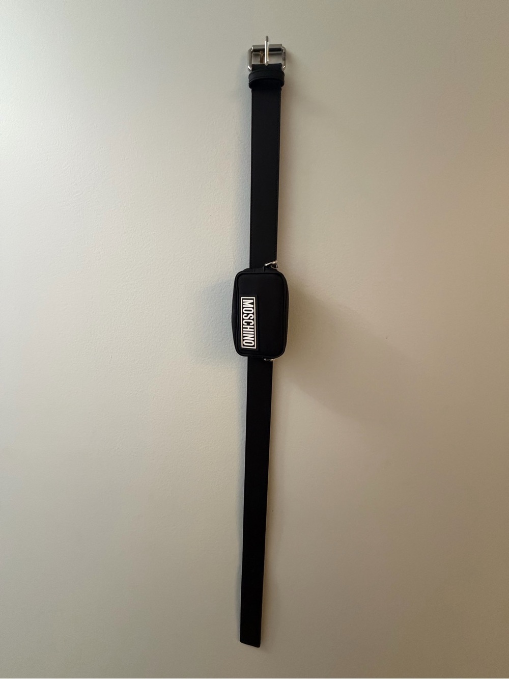 Moschino Black Belt with Pouch Bag with White Logo Patch
